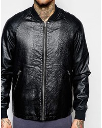 schwarze Leder Bomberjacke von Asos