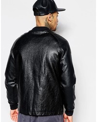 schwarze Leder Bomberjacke von Asos