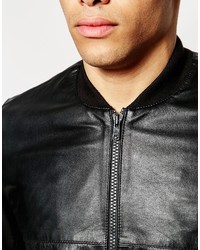 schwarze Leder Bomberjacke von Asos