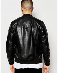 schwarze Leder Bomberjacke von Asos