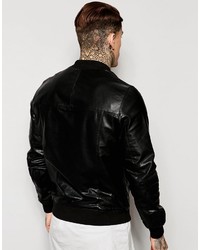 schwarze Leder Bomberjacke von Asos