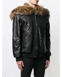 schwarze Leder Bomberjacke von Furs66