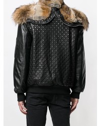 schwarze Leder Bomberjacke von Furs66