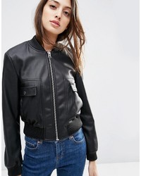 schwarze Leder Bomberjacke von Asos