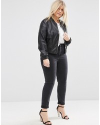 schwarze Leder Bomberjacke von Asos