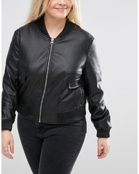 schwarze Leder Bomberjacke von Asos