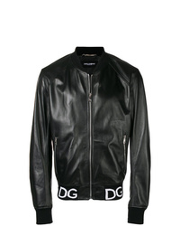 schwarze Leder Bomberjacke von Dolce & Gabbana