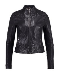 schwarze Leder Bomberjacke von Hugo Boss