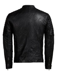 schwarze Leder Bomberjacke von Jack & Jones