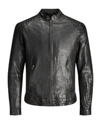 schwarze Leder Bomberjacke von Jack & Jones