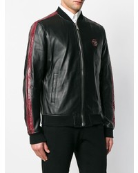 schwarze Leder Bomberjacke von Philipp Plein