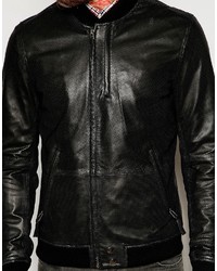 schwarze Leder Bomberjacke von Pretty Green