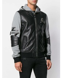 schwarze Leder Bomberjacke von Philipp Plein