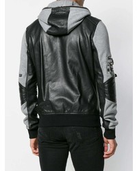 schwarze Leder Bomberjacke von Philipp Plein