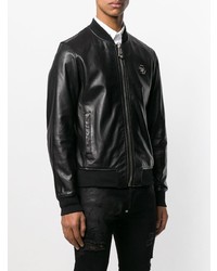 schwarze Leder Bomberjacke von Philipp Plein