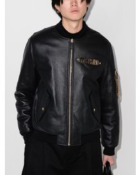 schwarze Leder Bomberjacke von Moschino