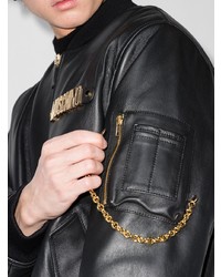 schwarze Leder Bomberjacke von Moschino