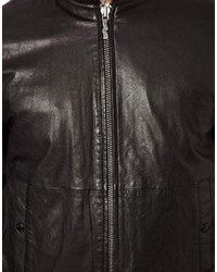 schwarze Leder Bomberjacke von Nudie Jeans