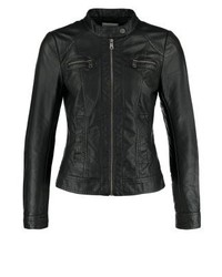 schwarze Leder Bomberjacke von Only