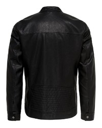 schwarze Leder Bomberjacke von ONLY & SONS