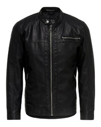 schwarze Leder Bomberjacke von ONLY & SONS