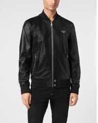 schwarze Leder Bomberjacke von Philipp Plein