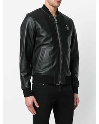 schwarze Leder Bomberjacke von Philipp Plein