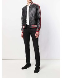 schwarze Leder Bomberjacke von Saint Laurent