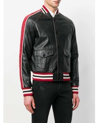 schwarze Leder Bomberjacke von Saint Laurent