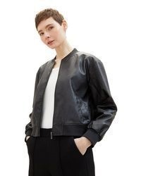 schwarze Leder Bomberjacke von Tom Tailor Denim
