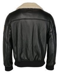 schwarze Leder Bomberjacke von TOP GUN
