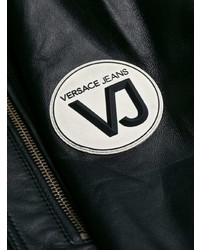 schwarze Leder Bomberjacke von Versace Jeans