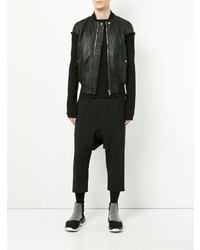 schwarze Leder Bomberjacke von Rick Owens