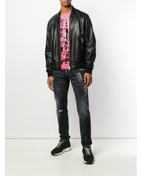 schwarze Leder Bomberjacke von DSQUARED2