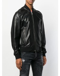 schwarze Leder Bomberjacke von DSQUARED2