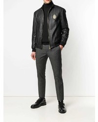 schwarze Leder Bomberjacke von Billionaire