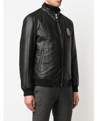 schwarze Leder Bomberjacke von Billionaire