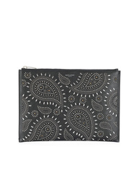 schwarze Leder Clutch Handtasche mit Paisley-Muster