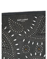 schwarze Leder Clutch Handtasche mit Paisley-Muster von Saint Laurent