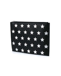 schwarze Leder Clutch Handtasche mit Sternenmuster von Saint Laurent