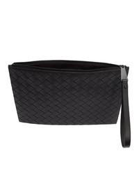 schwarze Leder Clutch Handtasche von Bottega Veneta