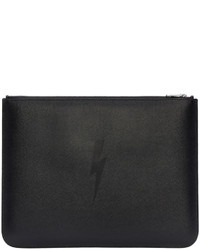 schwarze Leder Clutch Handtasche von Neil Barrett