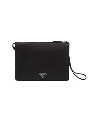 schwarze Leder Clutch Handtasche von Prada