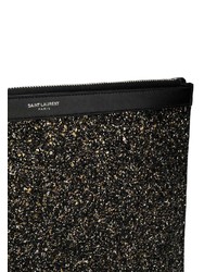 schwarze Leder Clutch Handtasche von Saint Laurent