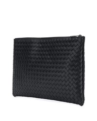 schwarze Leder Clutch Handtasche von Bottega Veneta