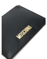 schwarze Leder Clutch Handtasche von Moschino