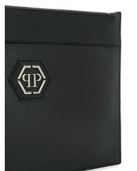 schwarze Leder Clutch Handtasche von Philipp Plein