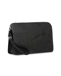 schwarze Leder Clutch Handtasche von Prada