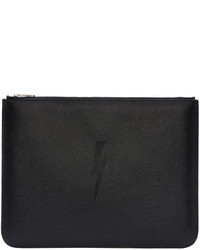 schwarze Leder Clutch Handtasche von Neil Barrett