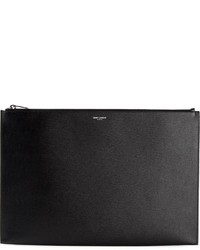 schwarze Leder Clutch Handtasche von Saint Laurent